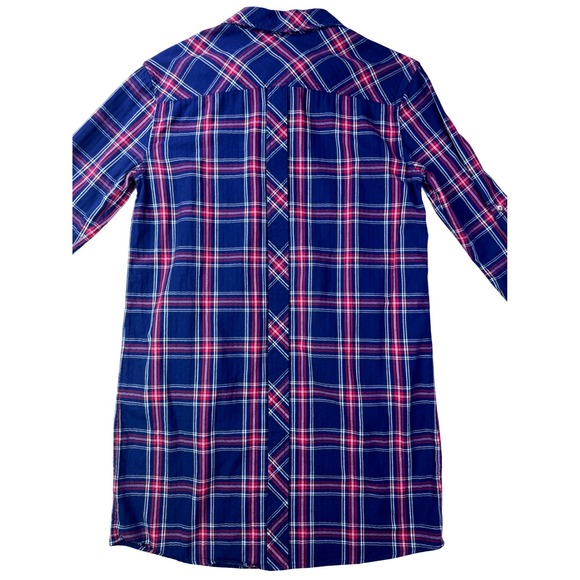 Southern Tide Women's Plaid Shirt Dress Size Medium Long Sleeve Roll Tab Navy - Picture 11 of 12